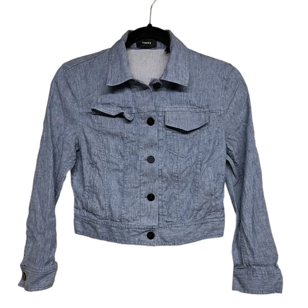 Theory Lightweight Linen Denim Cropped‎ Jacket Size Small